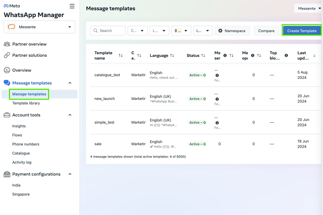 How to create and manage WhatsApp message templates